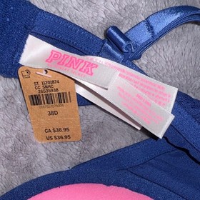 Victoria's Secret PINK Navy Blue Leopard Push-Up Bra 38D Underwire NWT Bling