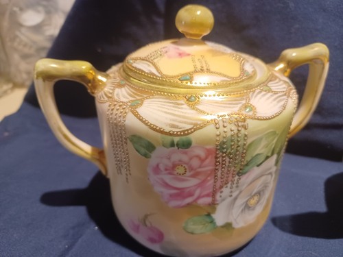 VTG Nippon Handpainted Gold Gild Encrusted Floral Sugar & Creamer - Picture 2 of 8
