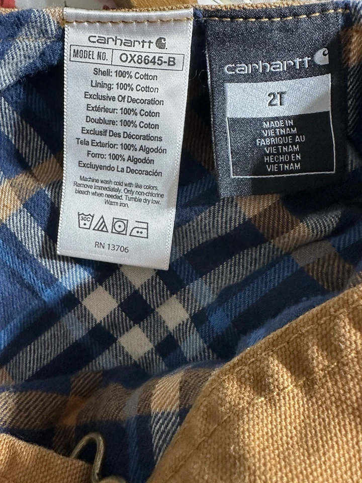 Комбинезон Carhartt Bib для малышей размер 2T с фланелевой подкладкой коричневый с двойным коленом ЧИСТЫЙ - Изображение 3 из 4