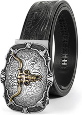Mens Ratchet Western Belt Leather Cowboy Belts for Men with Automatic Western Bu