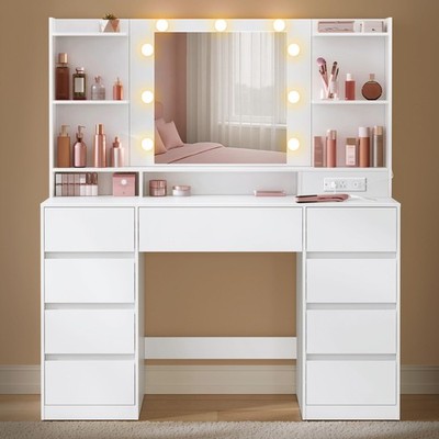 KAILYN Collection - Vanity Desk with Mirror and 9 Bulbs, Modern Vanity Makeup...