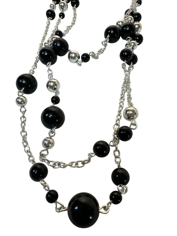 黑色和银色多股串珠项链带厚珠分层职业 — 第 2/2 张图片