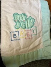 Vintage Cuddle Time Baby Blanket Blue Bear With Blocks