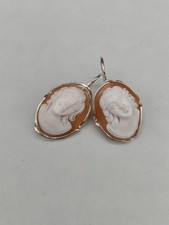 Boucles D'oreilles Argent 925 Avec Camées Cornéole - Pendentif '3 Merci', Fixation Papillon, Neuf