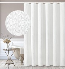 White Shower Curtain for Bathroom, 3D Embossed Textured Fabric Curtain, Moder...