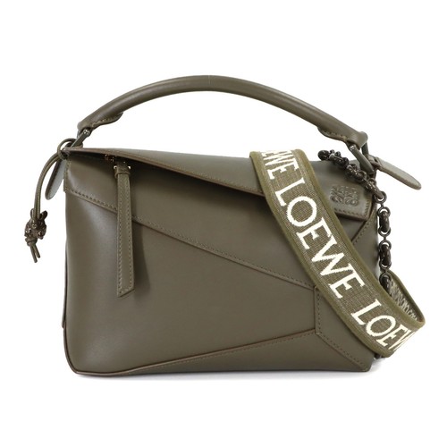 LOEWE Pazzle Bag Small Hand Shoulder Bag Leather Khaki Purse 90318223