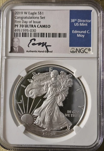 2019 W PF70 Silver Eagle Congratulations Set Moy NGC FDI - Blue Label
