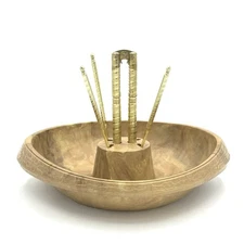 Vntg Nut Bowl H.M. Quackenbush Plastic With Gold Color Nut Cracker And Picks USA