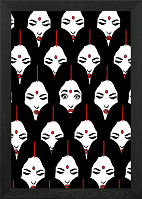 Gesichter Muster mit Bindi und Haaren gerahmtes Wandbild Poster Leinwanddruck Bild