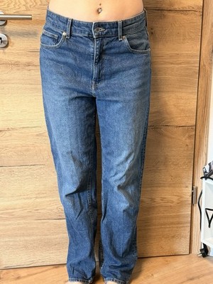 H&M Damen Jeans Denim blau gerades Bein Five-Pocket Gr. M 78 cm