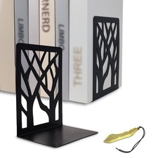 Image of Mgood Metal Book Ends, 1 Pair Black Non-Skid No-Rusting Bookends for Shelves,...