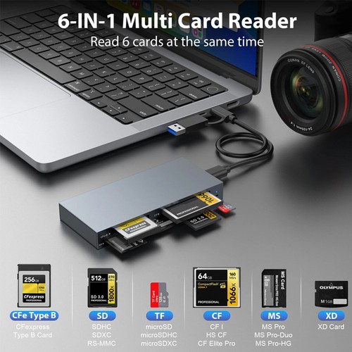 Lecteur multi cartes USB 3.2 Gen2 10Gbps CFexpress type B/CF/MS/XD/SD/TF 6 EN 1 neuf - Photo 8/12