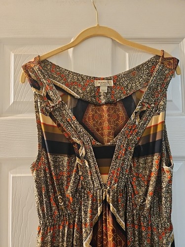 MAXI DRESS/ONE WORLD / Brown, Black Tones/ Boho Style Sleeveless V NECK/ LARGE - Picture 19 of 21