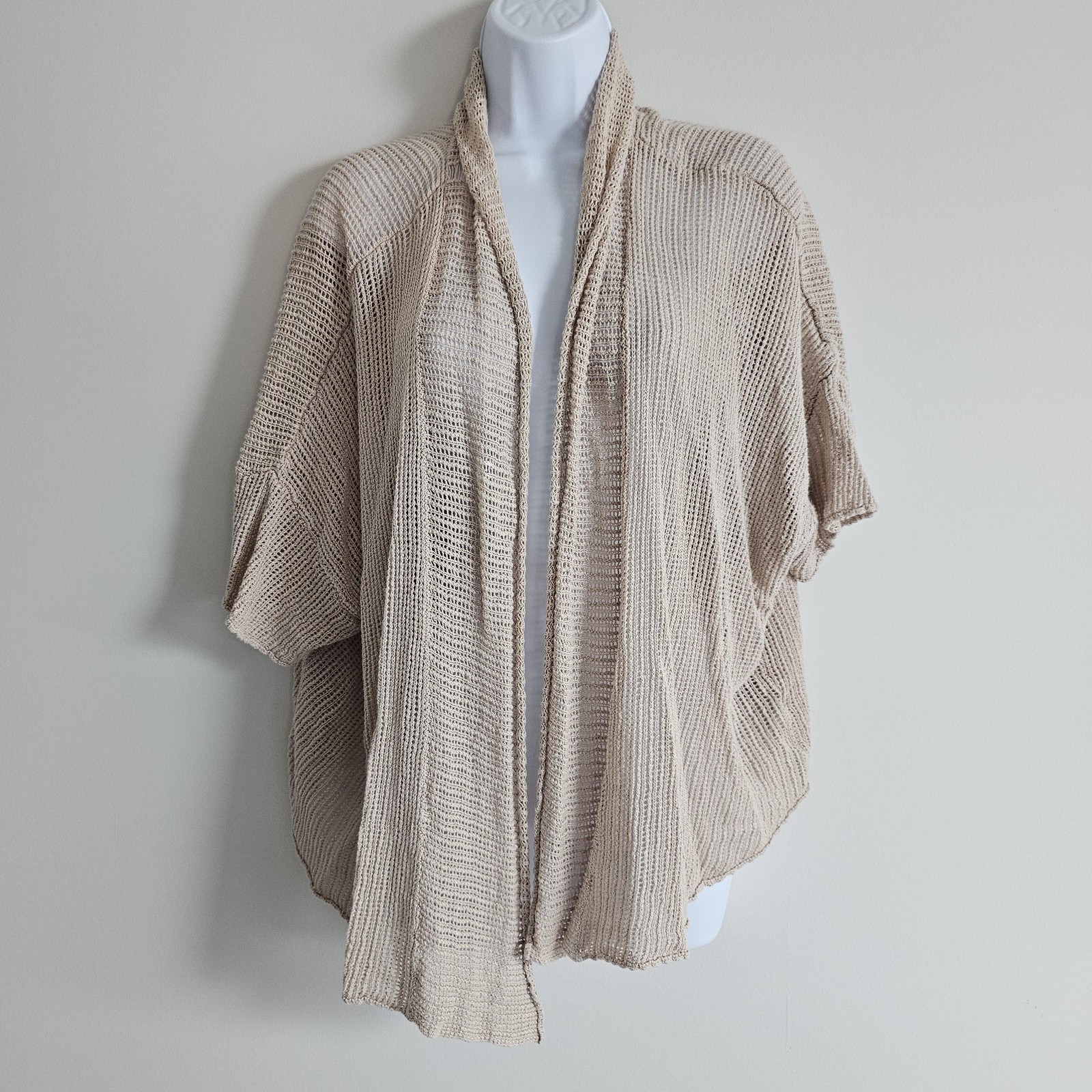 Eileen Fisher Cardigan Womens 3X Beige Organic Linen Open Front Knit Lightweight