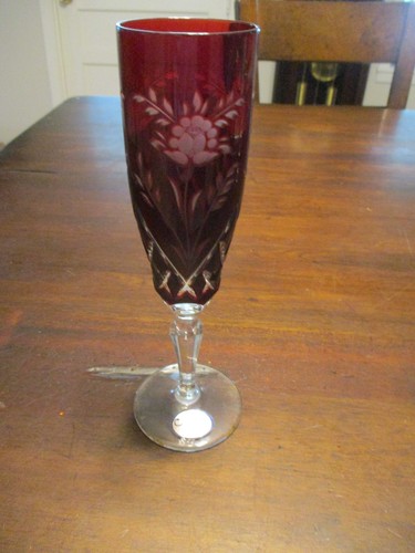 ARNSTADT KRISTALL HANDCUT 24% Germany ruby red cut to clear champagne flutes