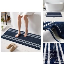 Arenarug Bathroom Rug 24x47 Blue Non Slip Chenille Bath Mat Runner