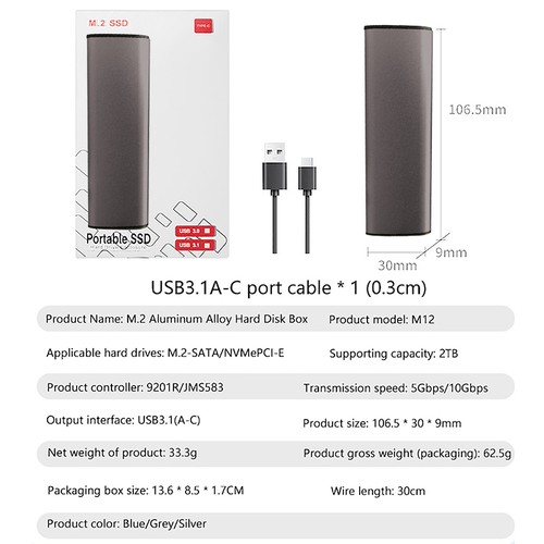 Metal External M2 NVMe SSD Enclosure 10Gbps PCIe SSD Case Portable M.2 Disk Box - Afbeelding 12 van 14