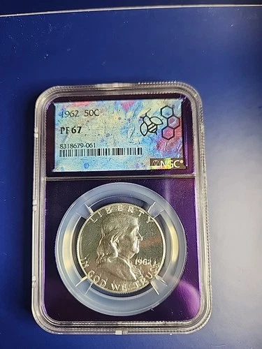 1962 NGC PF67 SILVER PROOF FRANKLIN HALF DOLLAR  50C TraderBee Purple CORE