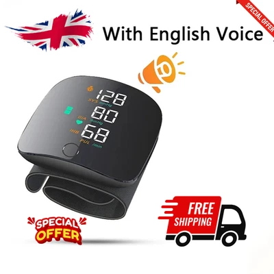LED Blood Pressure Monitor Wrist Rechargeable Voice Broadcast Heart Rate Monitor