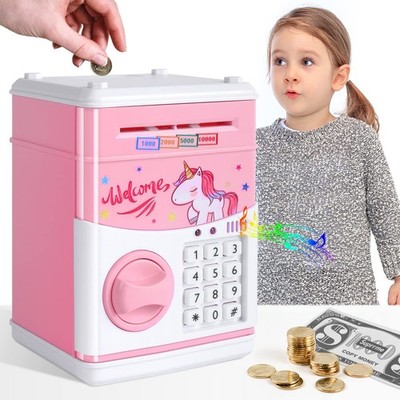 Electronic Unicorn Piggy Bank ATM Coin Saving Box Toy for Kids Girls