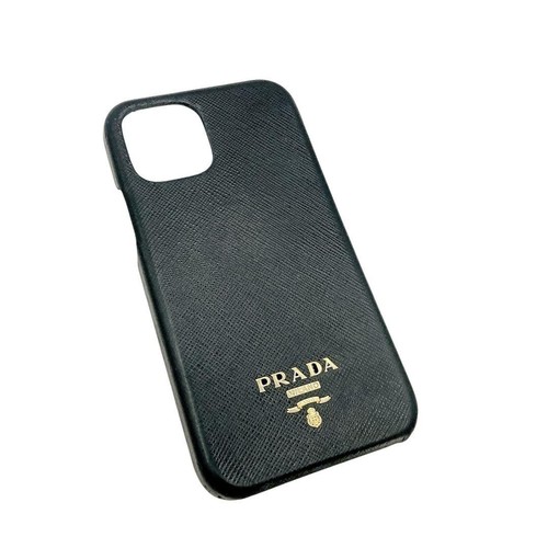 PRADA iPhone12 12 Pro Case Cover Saffiano Black Leather SAFFIANO METAL 1ZH129 - Picture 4 of 12