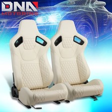 Pair Reclinable White Stitching Vinyl Leather Racing Seats Wbottom Mount Slider Pair Reclinable White Stitching Vinyl Leather Racing Seats Wbottom Mount Slider