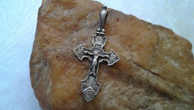 VINTAGE STERLING SILVER RUSSIAN ORTHODOX CROSS CRUCIFIX ST. SERGIUS OF RADONEZH