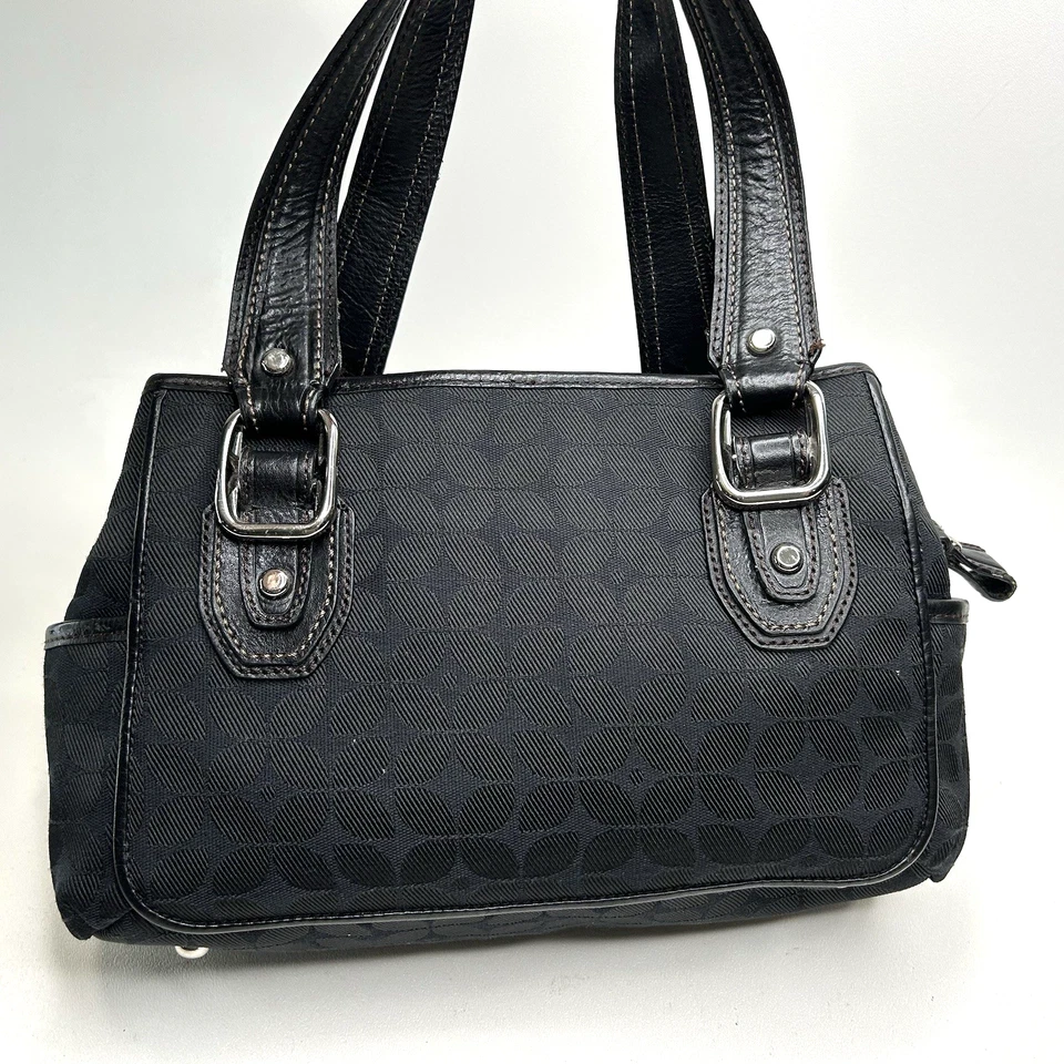 FOSSIL Purse Satchel/Shoulder Bag Black Geo Print Canvas/Leather Medium - Image 2 of 4