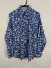 Ted Baker Shirt Men's 4 Blue Button Up Long Sleeve Floral Cotton Casual Preppy