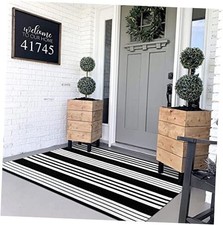 3x5 Black and White Outdoor Rug, Washable Reversible Outdoor Rugs Front Door