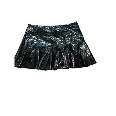 SHEIN Black PVC Micro Mini Skirt Skort Built In Shorts Ruffle Hem Patent XS 2