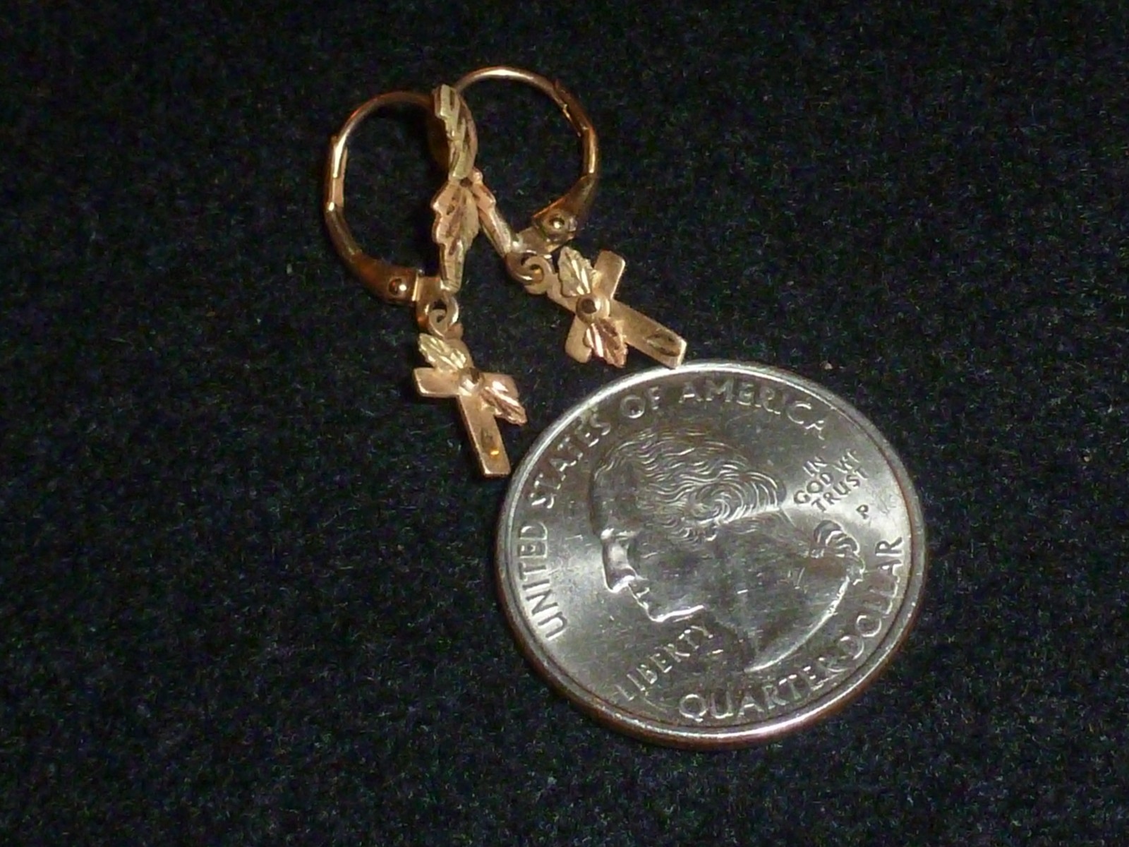 10K SOLID YELLOW GOLD CROSS DANGLE LEVERBACK EARR… - image 3