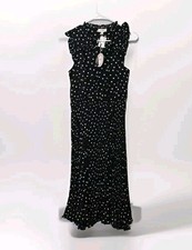 Umgee Womens Polka Dot Midi Dress Black White Boho Boutique Puff Sleeve