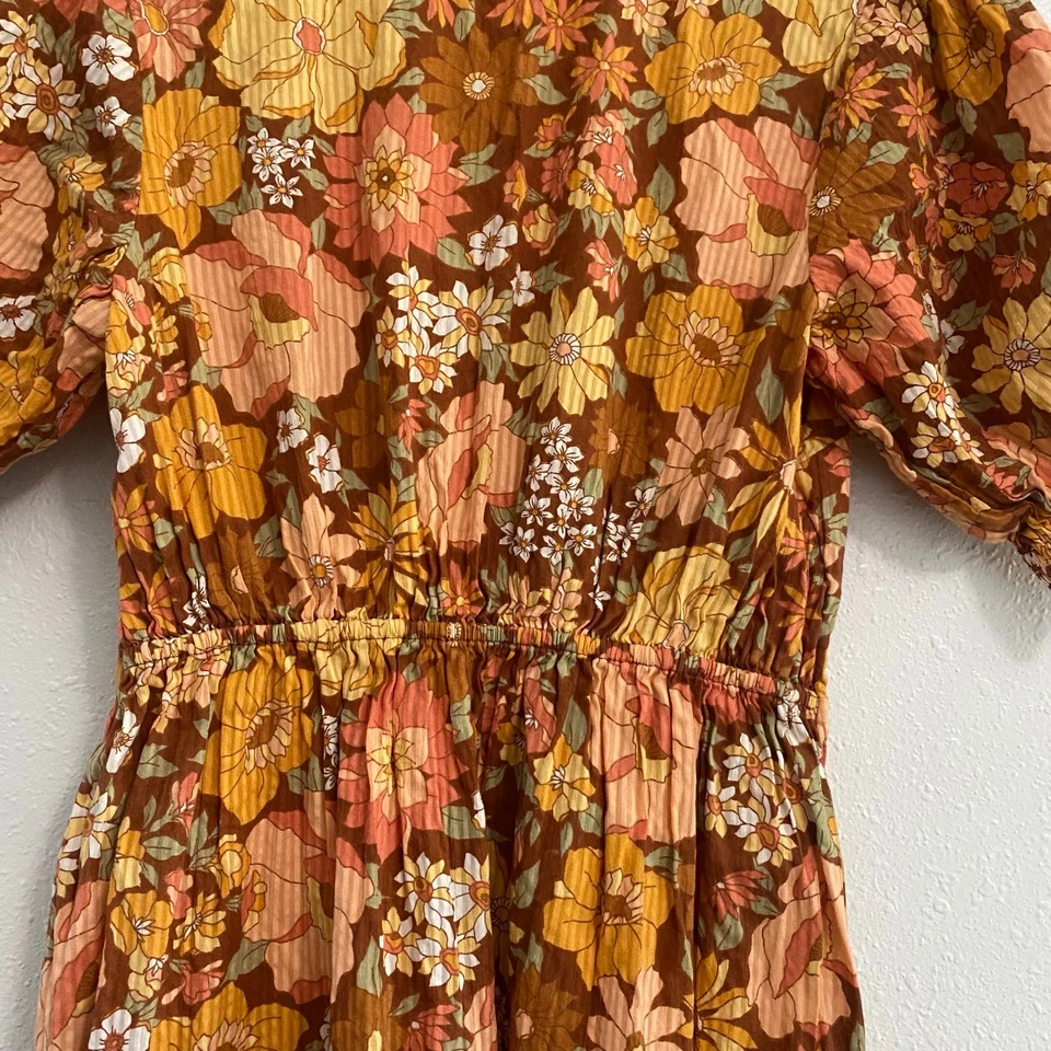 Maxi Vestido Billabong Rubio Salado Hello There Manga Abullonada Seersucker Mediano Foto 3 de 4