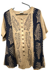 "Magic" brand,Vintage Ladies Top Brown w/Black Leaf Pattern, Free Size