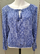 HOLLISTER Pretty Blue & White Gypsy Top/Blouse Size M Cotton Blend Boho Peasant