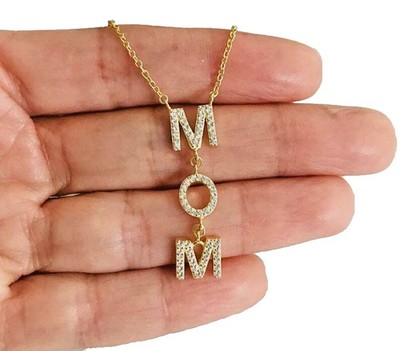 14K Yellow Gold Plated 2Ct Round Lab Created Diamond MOM Lovely Necklace Pendant