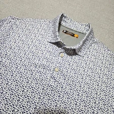 Cremieux Performance Polo Blue/White All Over Whale Print Golf Casual Men's L