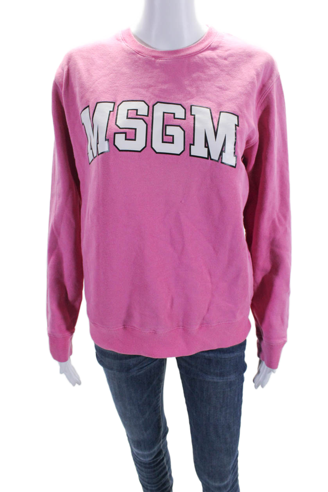 MSGM Womens Cotton Graphic Print Crew Neck Long Sleeve Sweatshirt Pink Size S