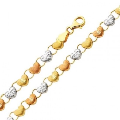 14k massives dreifarbiges Gold gelb weiß Rose ausgefallenes Herz Stampato Armband Esclava