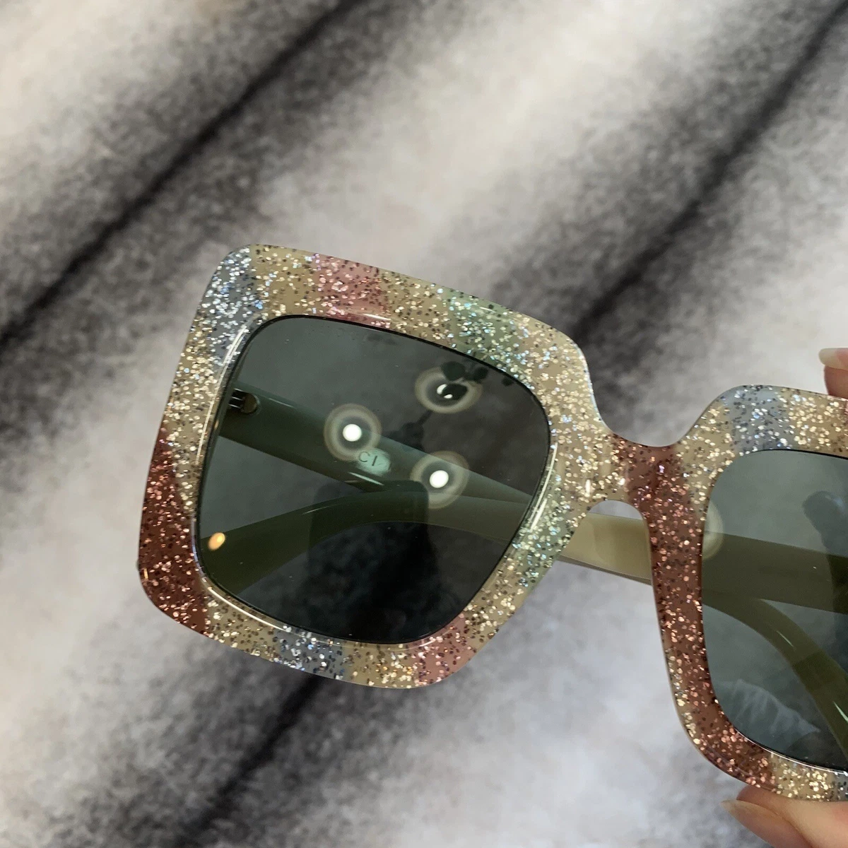 Gucci Rainbow Square Oversized Glitter Sunglasses Style GG0328S 004