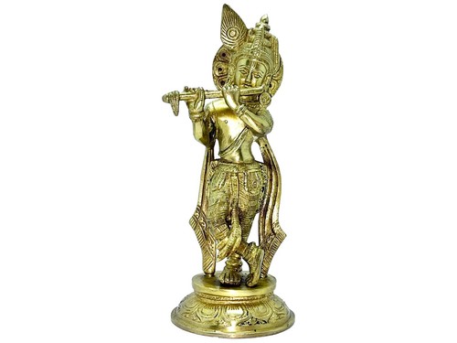 Lord Krishna Brass Idol playing flute 1.2 Kilogram 8.5 Inch Tall - Picture 2 of 2