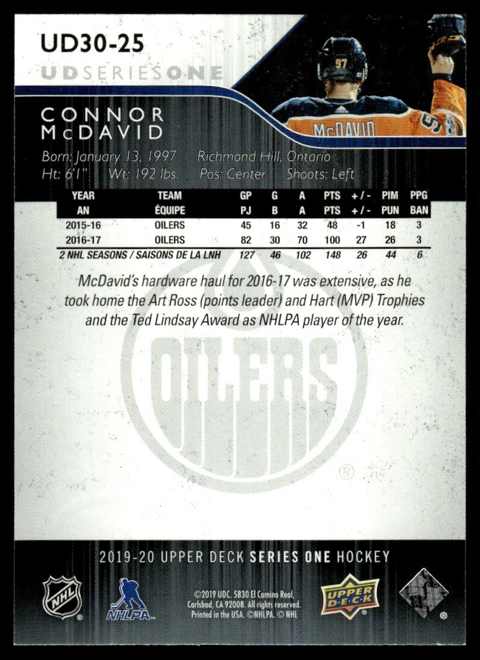 2019-20 Upper Deck 30 Years of Connor McDavid Edmonton Oilers #UD30-25 - Image 2 of 2
