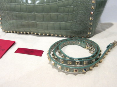 VALENTINO CROCODILE EXOTIC ROCKSTUD STUDDED TRAPEZE BAG $16,300