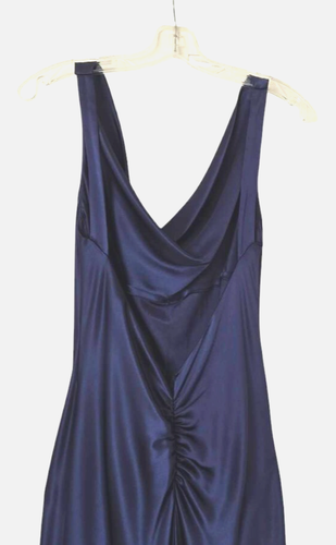 ABS Allen Schwartz Bias Cut Cowl Neck Satin Gown 6 Blue Open Back 90s 30s USA - Picture 13 of 20