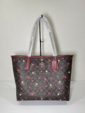 NWT C7616 COACH CITY TOTE IN SIGNATURE CANVAS WITH HEART PETAL PRINT BROWN BAG