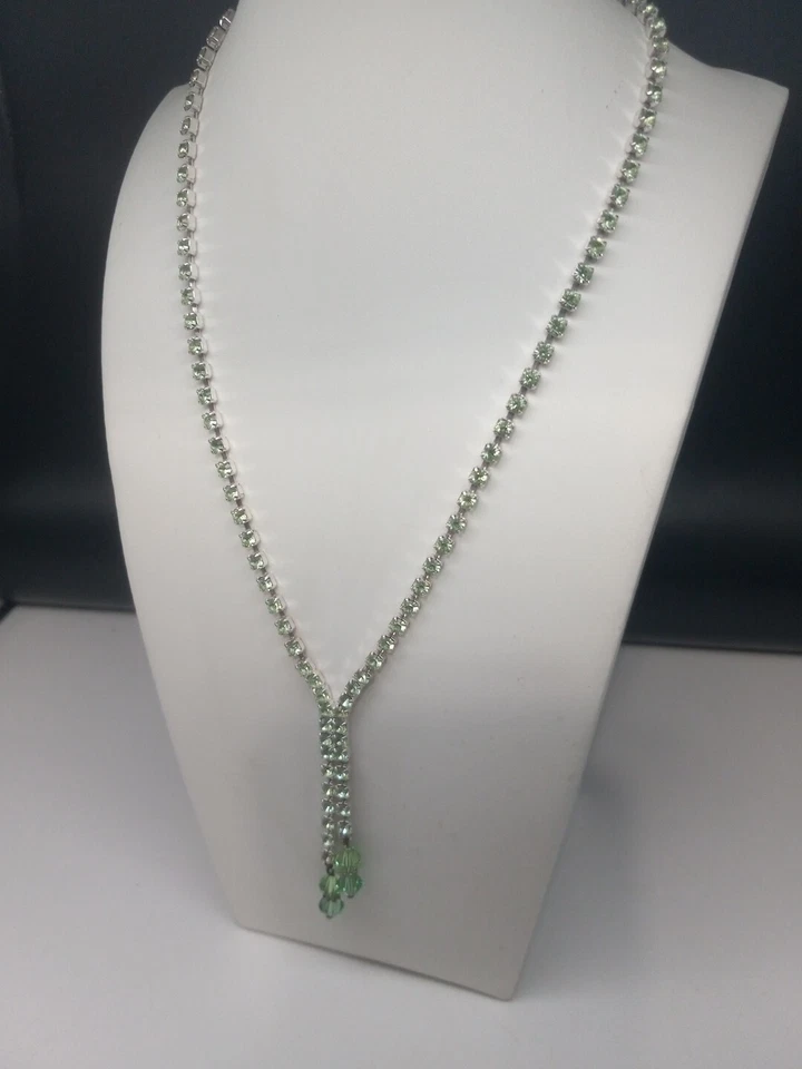 Givenchy Silvertone Prong Set light green Crystals Y drop design Necklace - Image 4 of 4