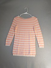 Ann Taylor Loft Womens Sweater XS Pink Striped 3/4 Sleeve Boat Neck Pullover