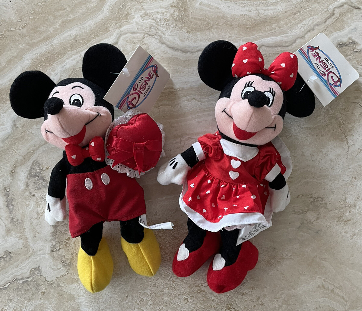 Disney Vintage Valentine Cupid Heart Mickey Minnie Plush *SET OF 2* RETIRED  NWT