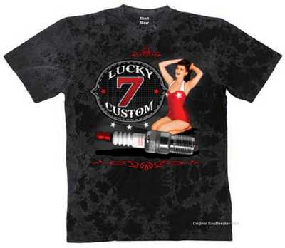 T Shirt Batik black Vintage Biker Chopper&OldSchoolmotiv Modell Lucky 7 Custom